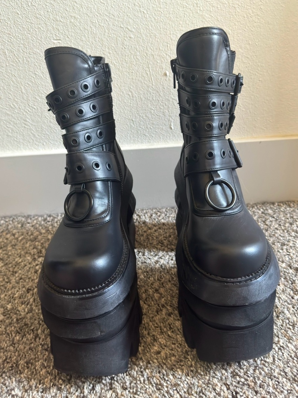 Deadstock Dolls Kill Black Chunky Platform Buckle Boots